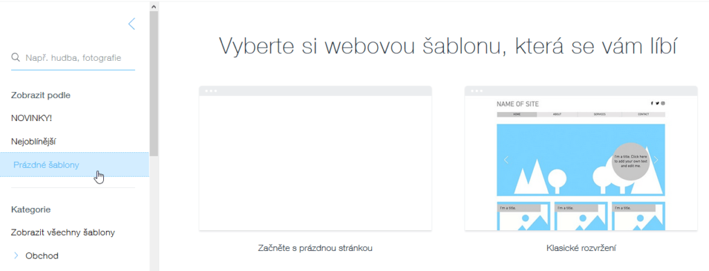 Wix recenzia - tvorba webu - výber šablóny