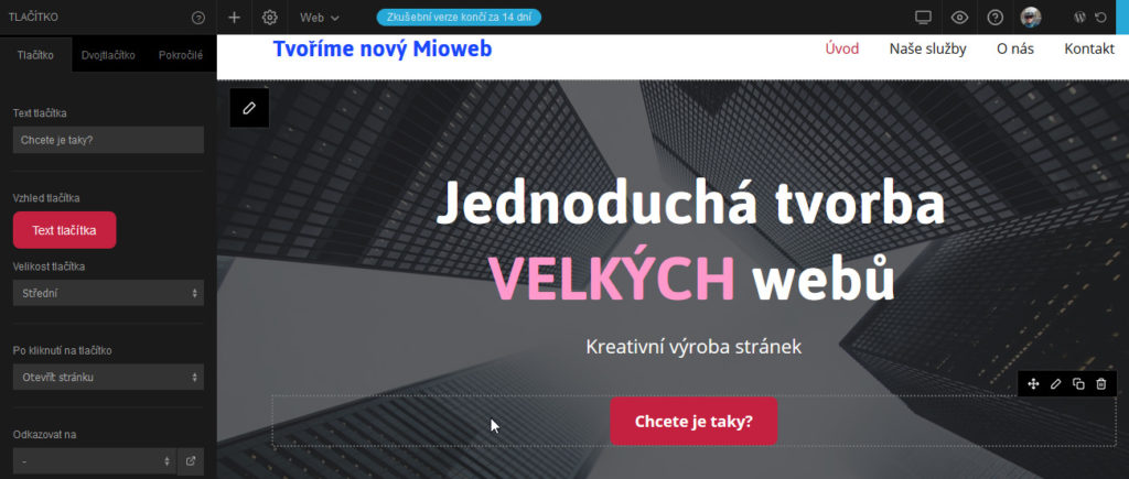 MioWeb recenzia WYSIWYG editor webových stránok editácia tlačidlá