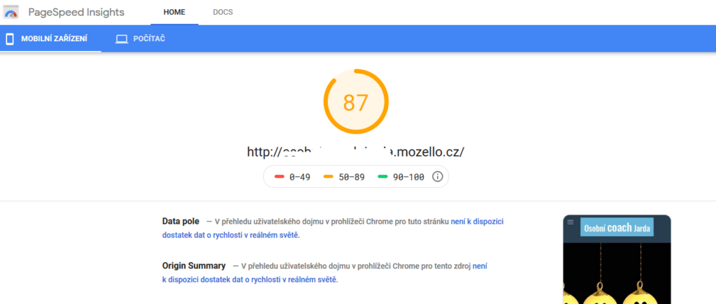 Recenzia Mozella test rýchlosti webovej stránky
