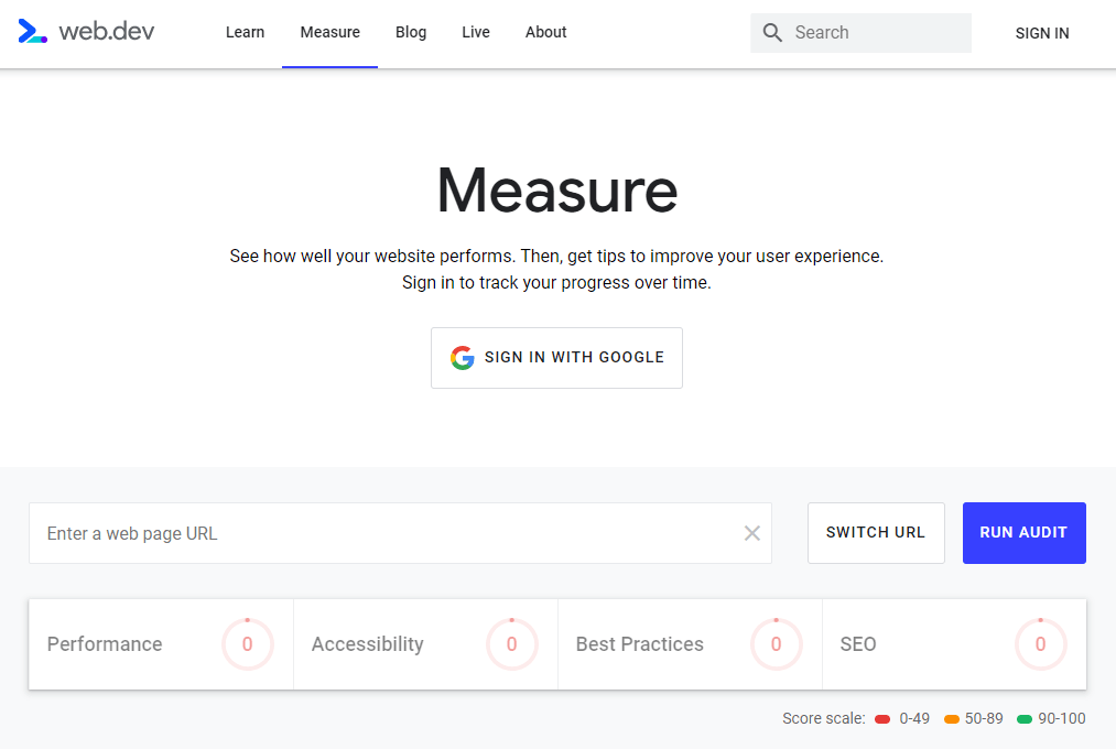 Nástroj na meranie rýchlosti stránok Google web.dev