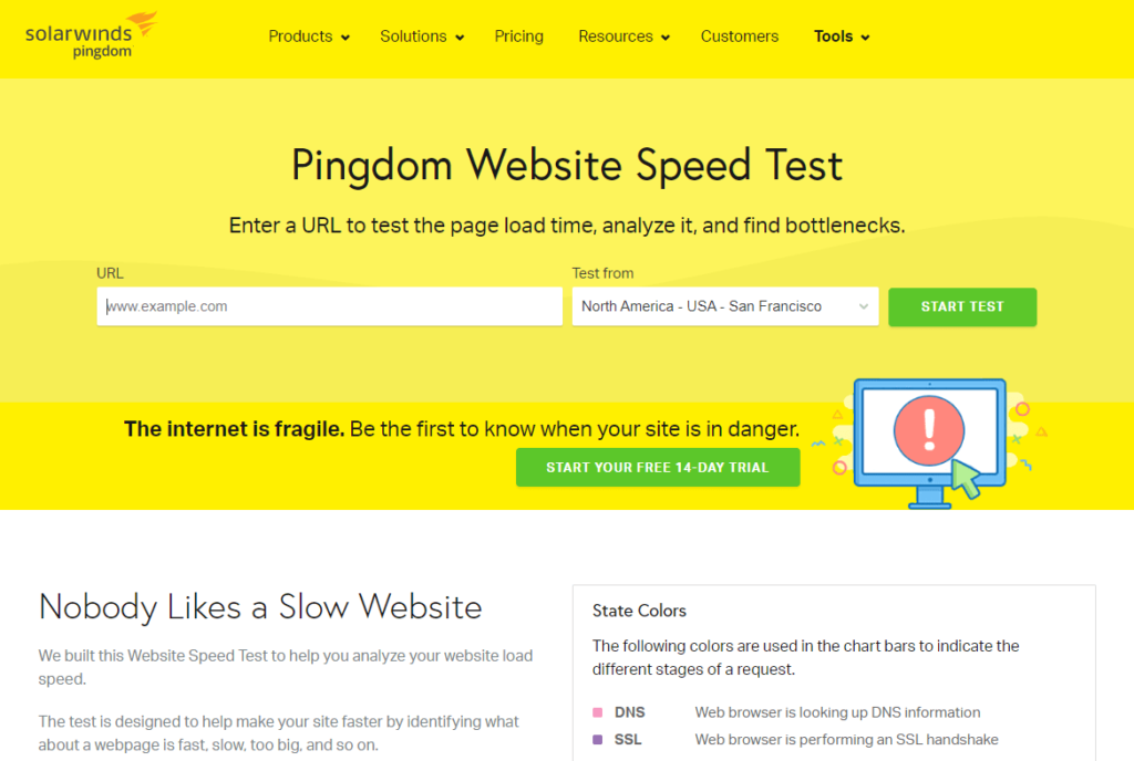 Nástroj na meranie rýchlosti internetových stránok Pingdom.com