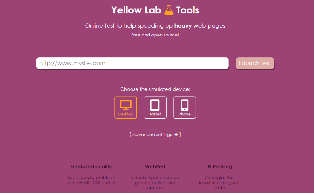 Nástroj na meranie rýchlosti internetových stránok YellowLabs.tools