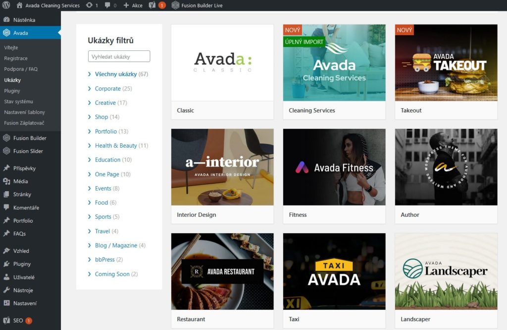 WordPress šablóna Avada - recenzia - predpripravené šablóny