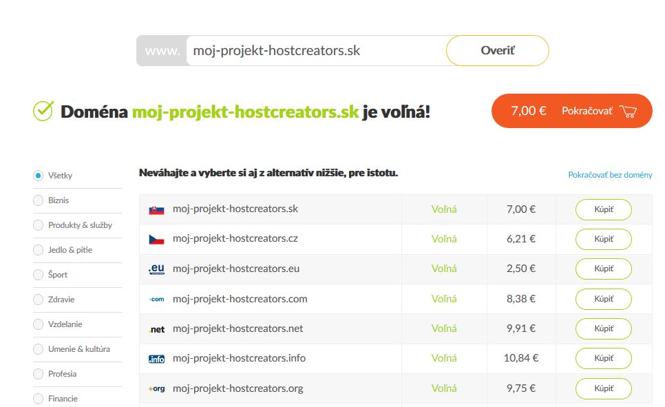 HostCreators recenzia WordPress hosting výber domény