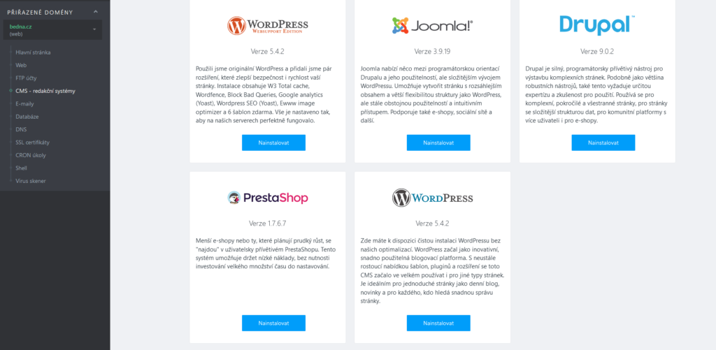 WebSupport recenzie inštalácia WordPress I. krok