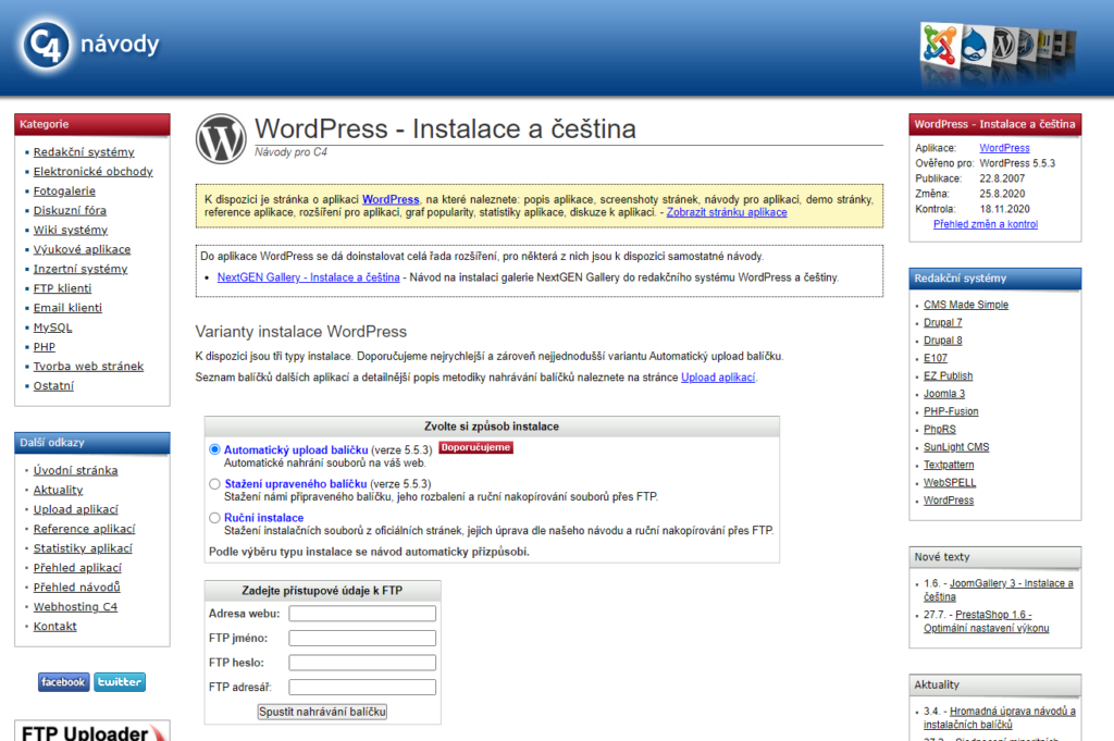Webhosting C4 recenzie inštalácie WordPressu
