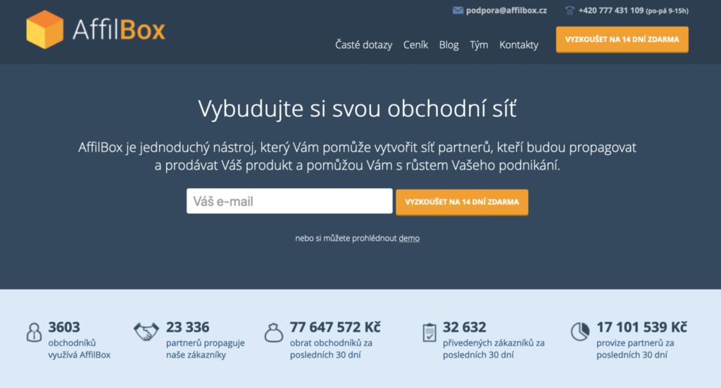 Affilbox.cz SaSS aplikácia pre správu partnerského programu