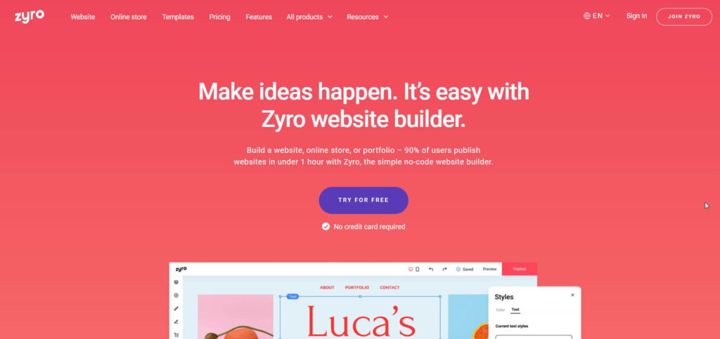 Zyro.com page builder